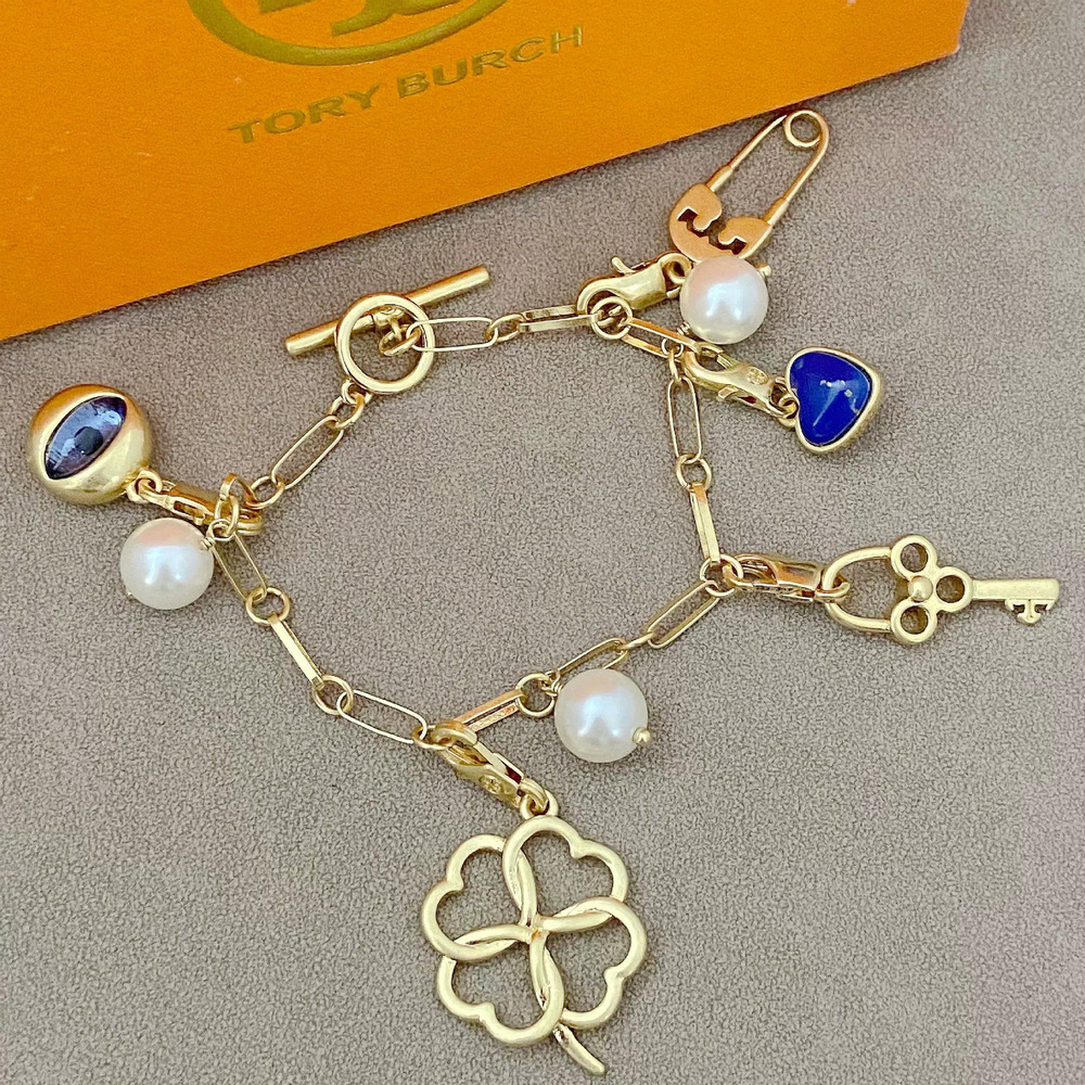 Tory Burch Detachable Metal Bracelet Heart Flower Key Pendant
